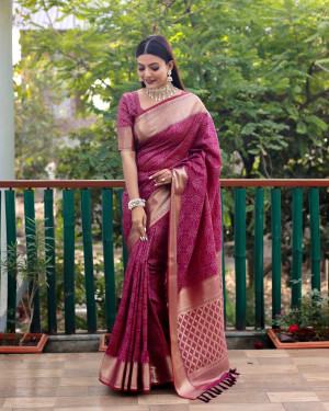 Magenta color cotton silk saree with zari weaving work
