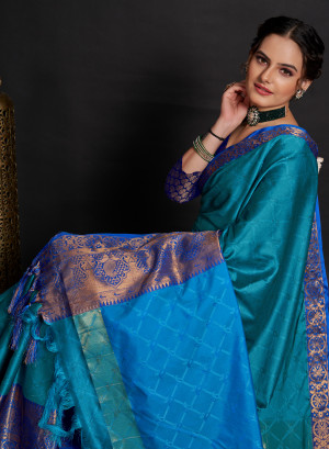Firoji color cotton silk saree with zari woven work