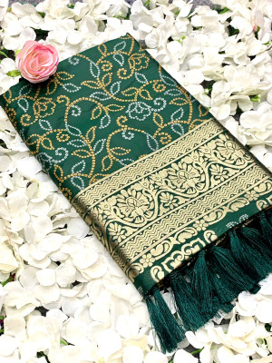 Bottle green color soft cotton silk saree with zari weaving work