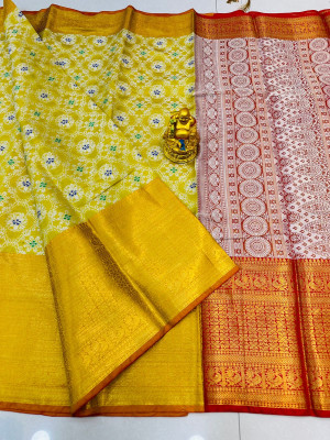 Yellow color kanchipuram silk saree with woven design
