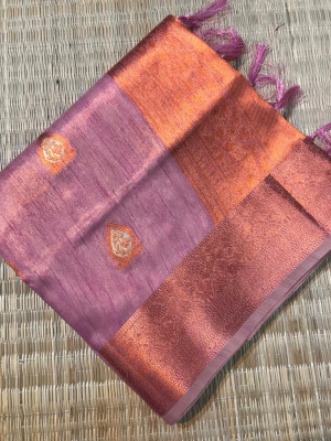 Lavender color tissue silk saree with zari weaving work