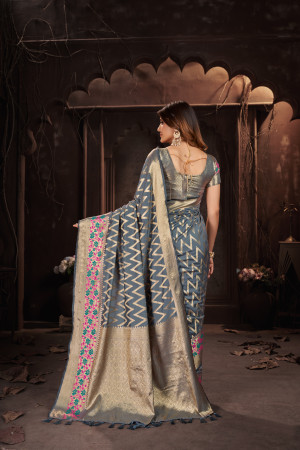 Gray color banarasi silk saree with zari weaving work