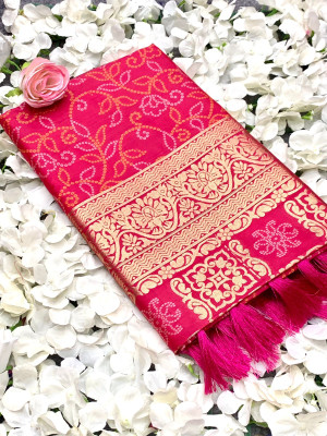 Pink color soft cotton silk saree with zari weaving work