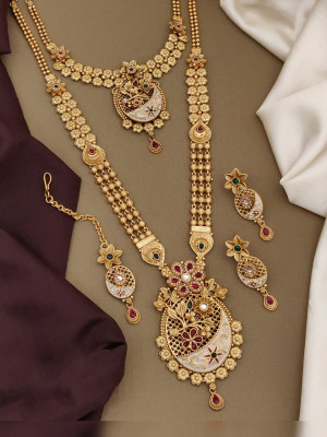 Paola Traditional Long Set Gold Plated Necklace Set