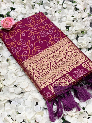Magenta color soft cotton silk saree with zari weaving work