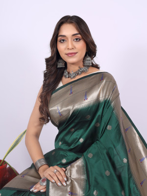 Green color paithani silk saree with weaving work