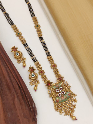 Antique Classic Mangalsutra With Matte Gold Plating