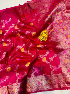 Magenta color soft organza silk saree with woven design