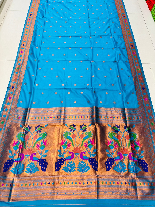Buy Blue Cotton Paithani Sarees Online Worldwide Shipping – My Clothing  Treasure