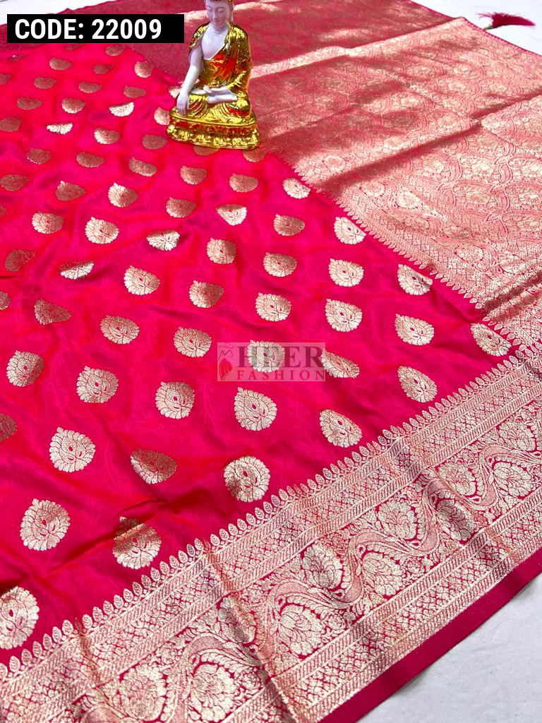 Gajari color banarasi silk saree with zari weaving work