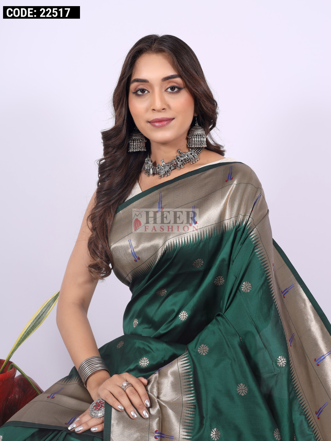 Teal Green Zari Woven Paithani Lehenga