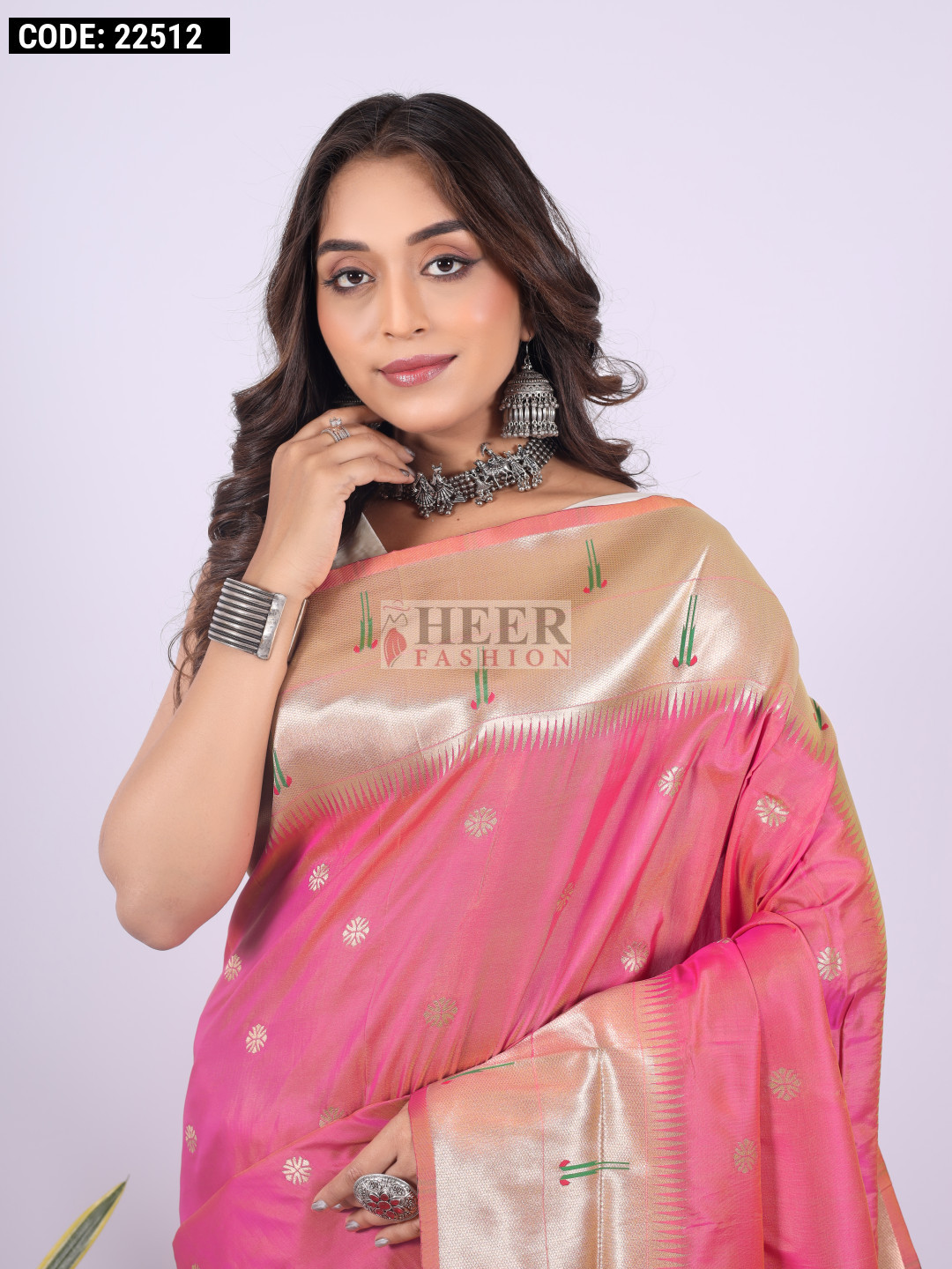 Peach Ethnic Motifs Zari Woven Embellished Saree main image 1