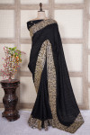 Black color soft vichitra silk saree with embroidery work