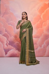 Mahendi green soft resham silk saree with zari weaving work