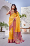 Yellow color soft zarna silk saree with zari weaving work