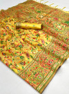 Yellow color soft pashmina silk saree with woven design