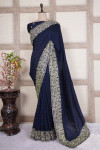 Navy blue color soft vichitra silk saree with embroidery work