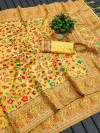 Yellow color soft pashmina silk saree with woven design