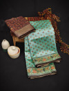 Sea green color tussar silk saree with floral digital printed work