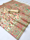 Off white color soft pashmina silk saree with woven design