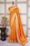 Orange color soft vichitra silk saree with embroidery work