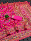 Rani pink color soft pashmina silk saree with woven design