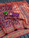 Magenta color soft pashmina silk saree with woven design