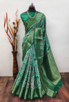 Sea green color soft lichi silk saree with digital printed work