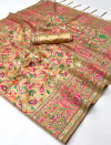 Cream color soft pashmina silk saree with woven design