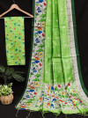 Parrot green color tussar silk saree with digital printed work