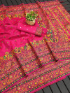 Pink color soft pashmina silk saree with woven design