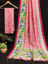 Pink color tussar silk saree with digital printed work