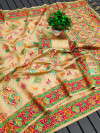 Beige color soft pashmina silk saree with woven design