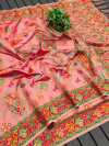 Peach color soft pashmina silk saree with woven design