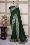 Bottle green color soft vichitra silk saree with embroidery work