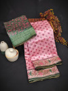 Pink color tussar silk saree with floral digital printed work