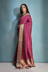 Pink color soft raw silk saree with zari weaving work