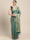 Sky blue color organza silk saree with zari weaving work
