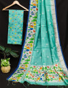 Sea green color tussar silk saree with digital printed work