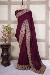 Magenta color soft vichitra silk saree with embroidery work