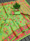 Pista green color soft pashmina silk saree with woven design
