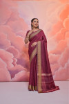 Pink soft resham silk saree with zari weaving work