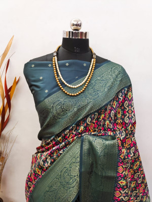 Firoji color soft lichi silk saree with digital printed work