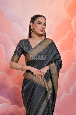 Gray soft resham silk saree with zari weaving work