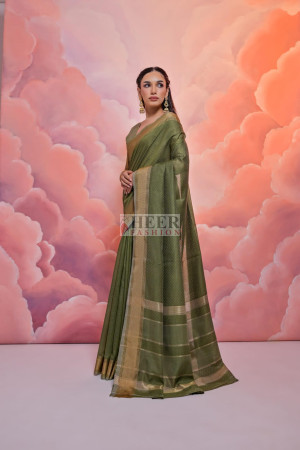 Mahendi green soft resham silk saree with zari weaving work