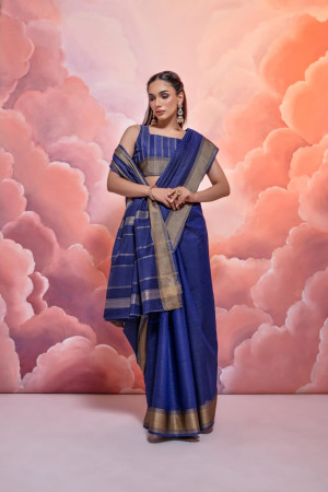Royal blue soft resham silk saree with zari weaving work