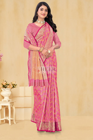 Pink color soft banarasi silk saree with zari weaving work