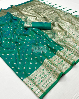 Rama green color soft banarasi silk saree with zari weaving work