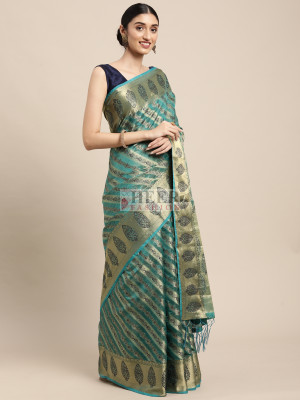 Sky blue color organza silk saree with zari weaving work