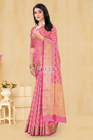 Pink color soft banarasi silk saree with zari weaving work